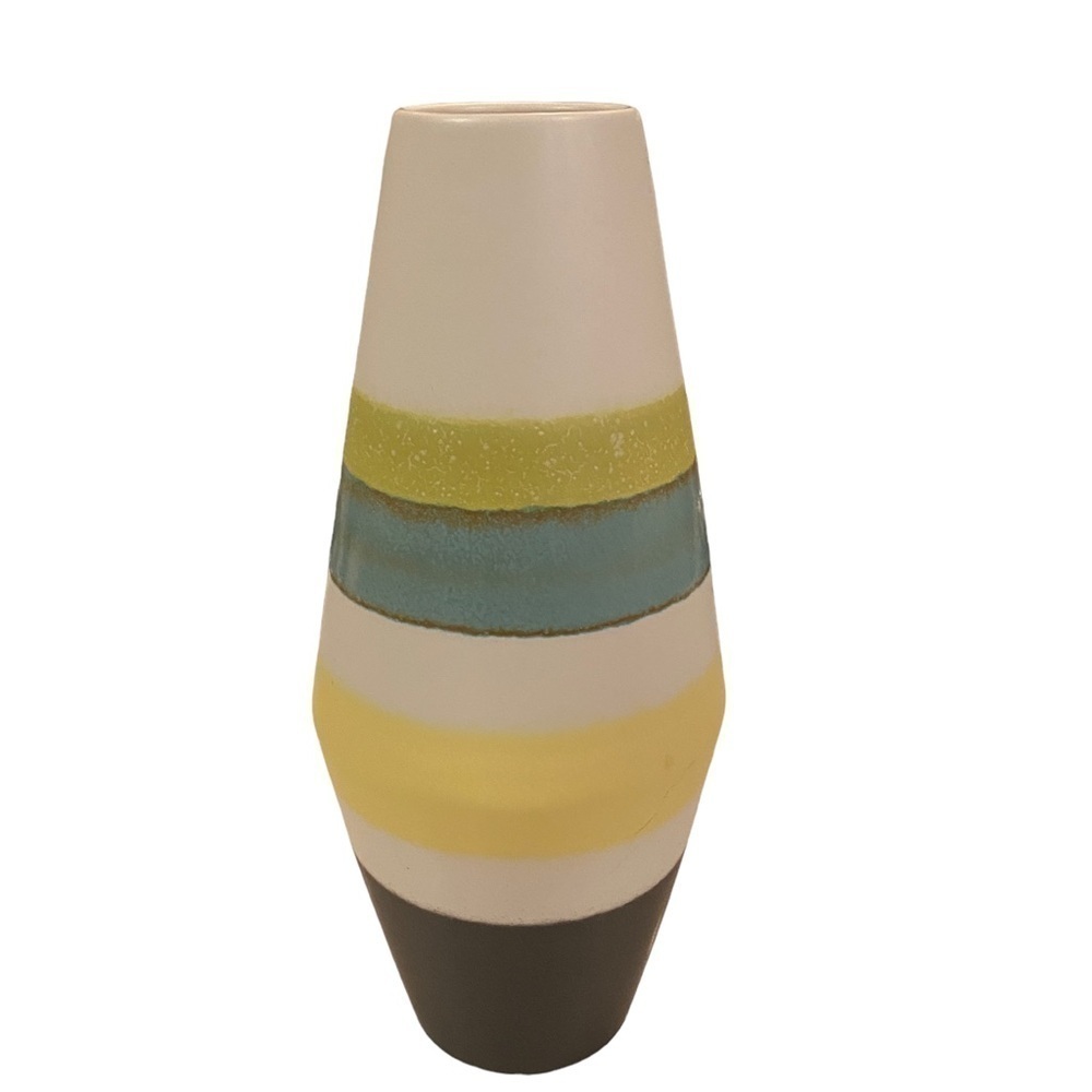 Amano 1980s Vintage White Black Lime Green Yellow & Teal West German Vase 553-30